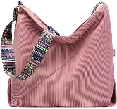 Produktbild von PolkaHome® Damen Schultertasche, große Shopper Tote aus Cord, multifunktionale Handtasche für Schule, Büro, Reisen und Einkaufen - Rosa