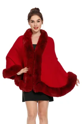 Produktbild von Poncho für Damen - Warm - Strickschal - Imitationsfell - Elegant - Hautfreundlich - 165 cm x 70 cm