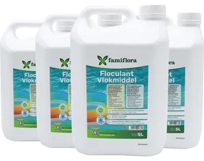 Produktbild von Famiflora Floculant 4x5L - Pool-Flockungsmittel - Flockt Schmutz effizient aus, so dass Sie schnell klares Wasser ohne zusätzliche Arbeit erhalten - Behandelt trübes Wasser und hält das Wasser sicher und einladend