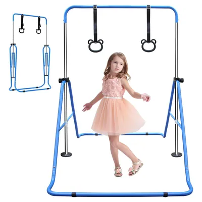 Image de Barre de gymnastique extensible pour enfants, réglable en hauteur, barre de gymnastique pliable pour la maison, idéale pour l'entraînement et la gymnastique des jeunes, bleue