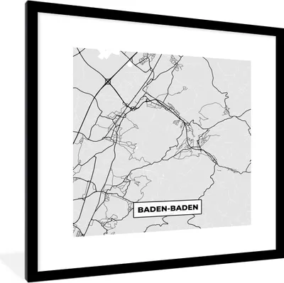 Produktbild von MuchoWow® Gerahmtes Poster Deutschland - Baden-Baden - Karte - Stadtplan - Wegbeschreibung 40x40 cm - Poster mit Schwarzem Bilderrahmen Wandposter Rahmen Foto Bilder - Poster - Plakat im Rahmen