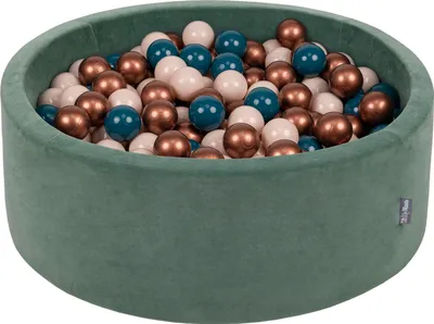 Immagine prodotto di KiddyMoon 90x30cm/200 palline ∅ 7cm Velour Round Dry Pool con palline   EU, Velour Green: Turchese scuro/Beige pastello/Rosso rame