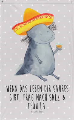 Produktbild von Mr. & Mrs. Panda Wandbild Axolotl Tequila - Grau Pastell - Geschenk, Party, Gobelin, Wandteppich, Mexiko, Spruch, trinken, Wandtuch, Wandbehang, Tapestry, Motivation