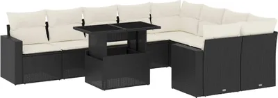 Produktbild von vidaXL 10-tlg. Garten-Sofagarnitur mit Kissen Schwarz Poly Rattan