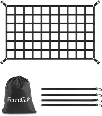 Imagen del producto de Red de carga para camioneta, 208 x 127 cm, ajustable, resistente al desgarro, con 4 ganchos, para cargas pesadas