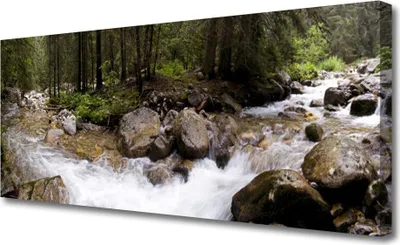 Produktbild von Tulup Leinwand-Bilder 125x50 Wandbild Canvas Kunstdruck Wald Bach Steine Natur