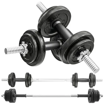 Image de Ensemble de haltères réglables de 20 kg - 2 en 1 : barre de musculation et haltères - Kit de fitness pour la maison - Gris foncé