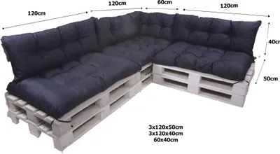Image de Coussins de palette set de 7 | coussin d'assise 120x60 + coussin de dossier 120x40cm | coussins de palette | coussins de palette | set de coussins de palette extérieur bleu foncé