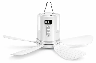 Obrázok produktu pre Prenosný stropný ventilátor s osvetlením, 5 lopatiek, tichý USB ventilátor na batérie