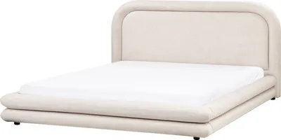 Produktbild von BELIANI Bett mit Lattenrost 180x200 cm Hellbeige Stoffbezug Leinenoptik Gepolstert Gesteppt Hohes Kopfteil Modernes Design Doppelbett Polsterbett