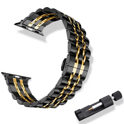 Imagen del producto de TRANKIELO® - Correa de repuesto de acero inoxidable para Apple Watch - compatible con modelos de 38-49 mm - pulida y con un diseño elegante