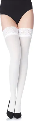 Produktbild von Merry Style Damen halterlose Mikrofaser 40 DEN Strümpfe mit Spitze MS 791 (Weiß-791, M-L (40-44))