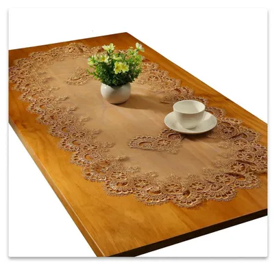 Productafbeelding van Ovale tafelkleed, kant, geborduurd, 50x110 cm, goud