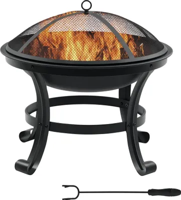 Image de Outsunny Brasero cheminée Foyer extérieur Rond avec Pare-étincelles, tisonnier métal dim. 55L x 55l x 50H cm Noir