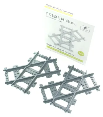 Productafbeelding van Trixbrix Kruising 45° rechts, 2x – rails voor LEGO® City trein, accessoires compatibel met klemblokjes