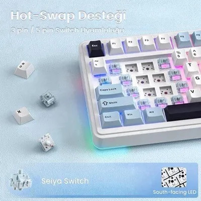 Obrázek produktu pro Mechanická klávesnice Bluetooth – barva tmavě modrá – RGB podsvícení – rozložení QWERTY – herní klávesnice
