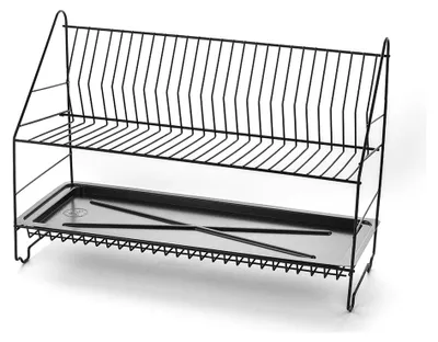 Imagen del producto de Secadora de platos doble, modelo 60, con soporte, color negro metálico