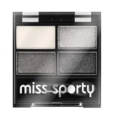 A top-down view of an eyeshadow palette with four shades.