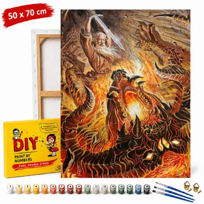 Produktbild von Malvorlage nach Zahlen mit Rahmen „Kampf gegen den Balrog“, 50 x 70 cm