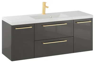 Produktbild von Rosen 120 cm Badezimmerschrank mit Waschbecken und Gold gebürstetes Griffen - Zeitloses Design für Elegantes Bad