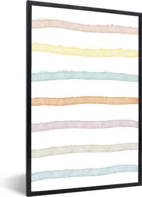 Produktbild von MuchoWow® Gerahmtes Poster Linie - Pastell - Regenbogen - Muster 20x30 cm - Poster mit Schwarzem Bilderrahmen Wandposter Rahmen Foto Bilder - Drucken - Bilder Poster im Rahmen