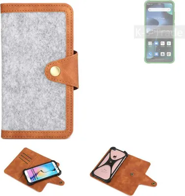 Produktbild von K-S-Trade Handyhülle kompatibel mit Blackview BV5200 Pro Schutzhülle Filz-Hülle Kunst-Leder hellgrau braun (1x)