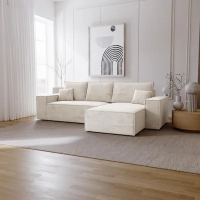 Produktbild von Ecksofa mit Schlaffunktion Bergamo L - Sofa 275 cm mit Bettkasten - Rechts, Ecksofa L-Form, Schlafsofa Vanille (Amor Velvet 4323)