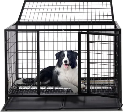 Produktbild von FCH Hundekäfig mit 2 Türen rollbar Hundebox mit Bodenschale Drahtkäfig Hundetransportkäfig Gitterbox, 110.5 x 76 x 82.5 cm