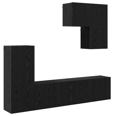 Image de vidaXL Meuble mural TV, 5 pièces, noir, imitation chêne, panneau de particules