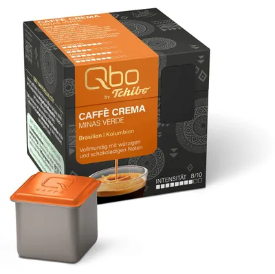 Produktbild von Tchibo Qbo Caffè Crema Minas Verde Premium Kaffeekapseln, 8 Stück (Caffè, Intensität 8/10, vollmundig und würzig), nachhaltig & aus 70% nachwachsenden Rohstoffen¹