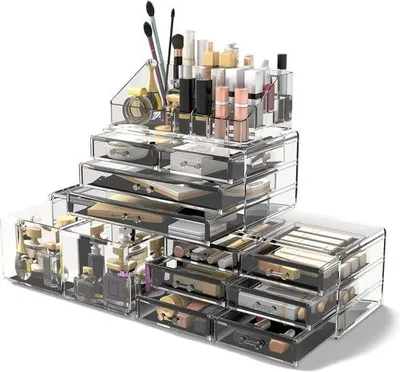 Produktbild von Große Make-Up-Organizerbox, 12 Fächer, 4 Ebenen, transparent
