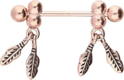 Produktbild von Brustwarzenpiercing, Zungenpiercing, Intim-Piercing Chirurgenstahl Nippelpiercing FEDERN  RoséGold Stablänge: 14mm