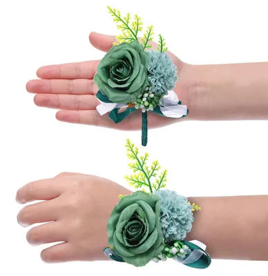 Rosen-Polschmuck und Boutonnière-Set, dunkelgrün, Kunstblumen
