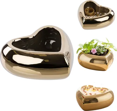 Produktbild von Keramik dekorative Schale Blumenschale Golden Schale, Schöne Herz-form 18 cm, glänzend deko Tischdeko Dekovase topf Pflanzschale, Kerzenständerschale, Valentinstagsgeschenk