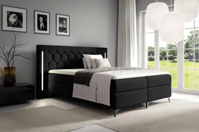 Obrázek produktu pro Vysoká manželská postel 180x200 ELIANE s LED osvětlením - černá + topper