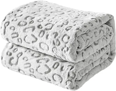 Immagine prodotto di Coperta in pile, motivo leopardo delle nevi, estremamente morbida, 127x152 cm, ideale per la casa