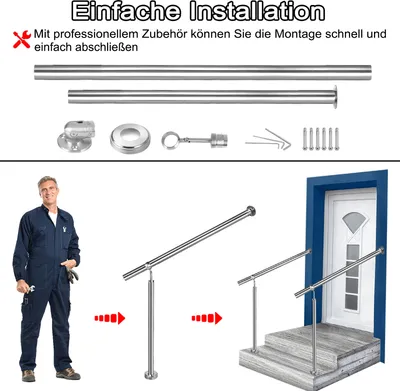 Produktbild von LZQ Edelstahl Eingangsgeländer 150 x 90 cm Handlauf Geländer für Treppen Wandhandlauf Treppengeländer für Drinnen und Draußen Treppenhaus