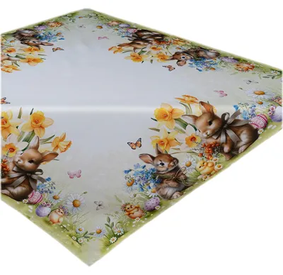 Produktbild von Tischdecke Tischläufer Druckmotiv Hasenkinder Osterhasen Ostern 85 x 85 cm