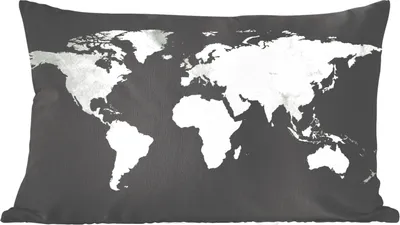Produktbild von MuchoWow® Zierkissen Sofakissen Wohnzimmer Dekokissen 50x30 cm Weltkarte - Grau - Schwarz - Wohnzimmerdekoration - Polster mit Photo