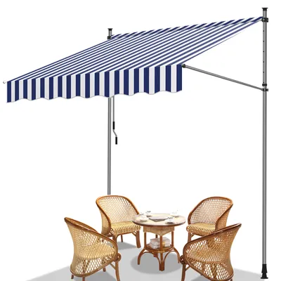 Produktbild von Fiqops Markise Klemmmarkise Balkonmarkise Garten Markisen beständig UV Gelenkarmmarkise Weiß Blau 4M