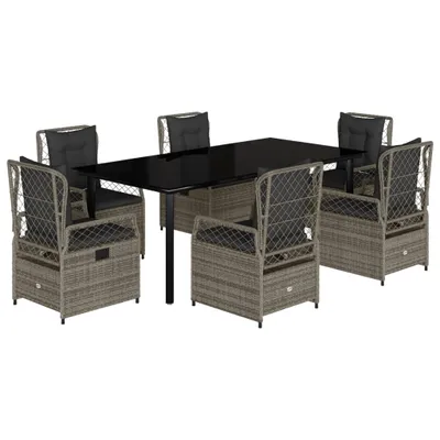 Obrázek produktu pro vidaXL 7dílný zahradní jídelní set s polštáři Grey Poly Rattan