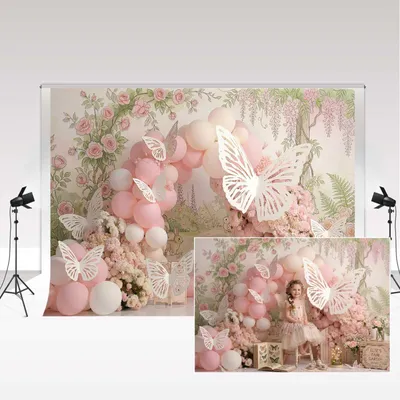 Obrázok produktu pre Omgoods – Fotografie, pozadie s ružovými kvetmi a balónmi, 2,2 x 1,5 m