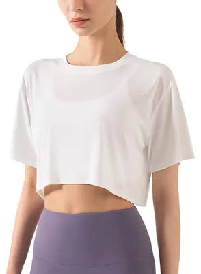 Produktbild von Damen Fitness Trainieren Crop-Tops Kurzarm Yoga T-Shirts Sportlich Betrieb Sport