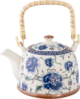Image de Clayre & Eef Théière avec filtre 700 ml bleu céramique fleurs