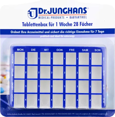 Produktbild von DR. JUNGHANS Tablettenbox 1 Woche mit 28 Fächern und Schiebedeckel, 1 St. Box