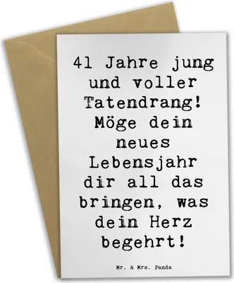Produktbild von Mr. & Mrs. Panda Grußkarte Spruch 41. Geburtstag Tatendrang - Weiß - Geschenk, Grußkarten, weihnachtskarten, osterkarten, Geburtstagsgeschenk, hochzeitskarten, Feier