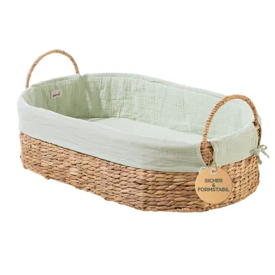 Produktbild von GEUTHER Moses Baby Nest Mint | Handgeflochtene Wasserhyazinthe | Baumwolle | Mit Matratze | Atmungsaktiv | Nachhaltig