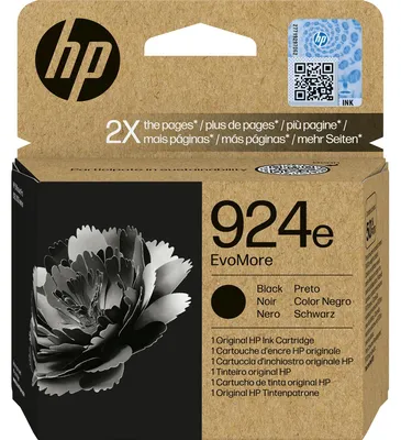 Productafbeelding van HP zwarte originele inktcartridge 924e EvoMore, hoge (XL) capaciteit, zwart, 1 stuk, 1000 pagina's, verpakt per stuk