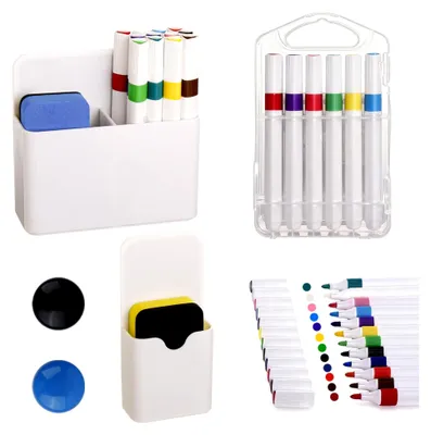 Produktbild von Magnetischer Stifthalter für Whiteboards, 18-teiliges Zubehörset mit 2 Stifthaltern, 12 Markern, Schwamm und Magnetknöpfen für Schule, Büro und Kühlschrank