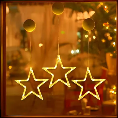 Image de Guirlandes lumineuses de Noël, lot de 3 guirlandes décoratives, 10 guirlandes lumineuses LED avec motifs d'étoiles, fonctionnement sur piles, lumière blanche chaude, minuterie, éclairage décoratif de Noël